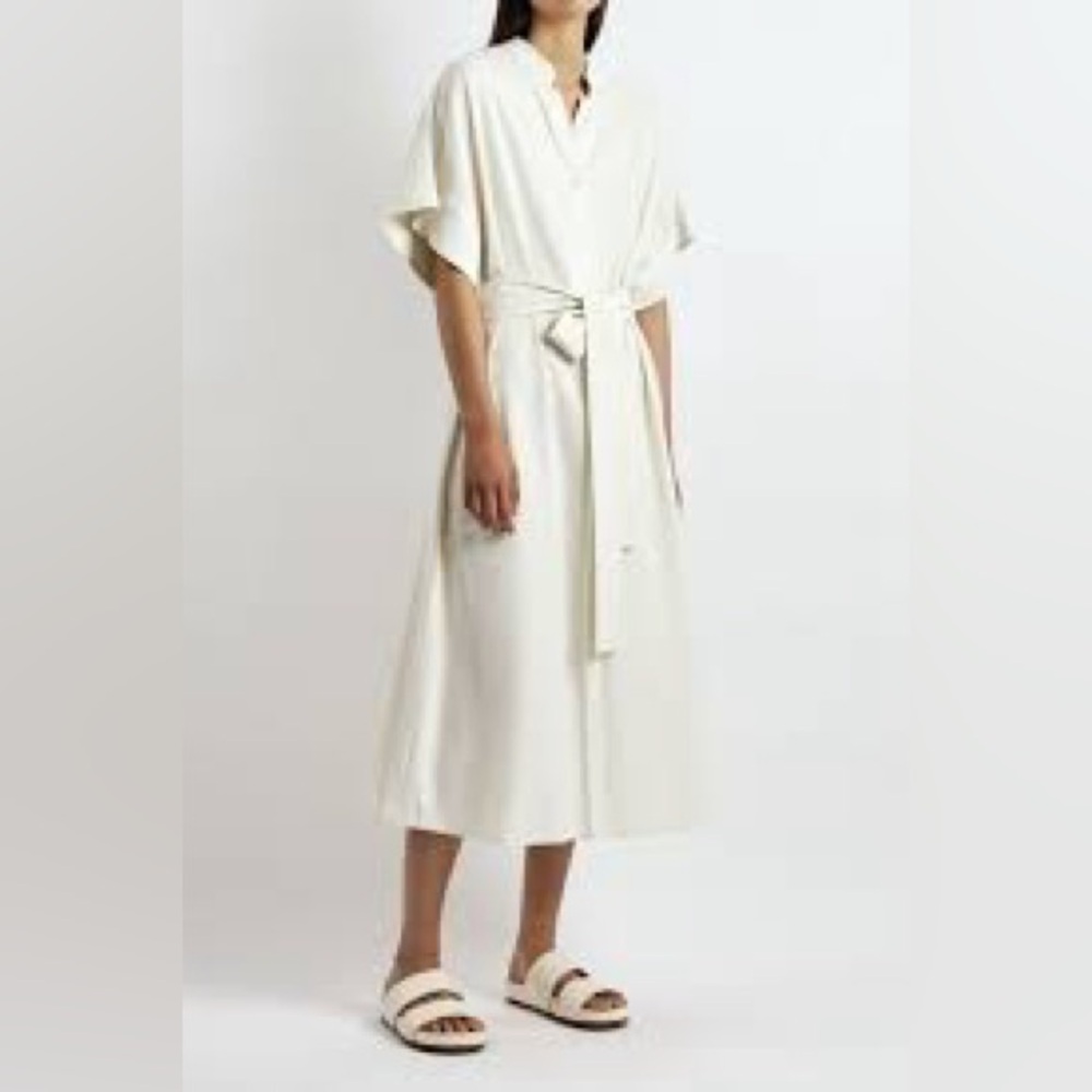 7115 Szeki 100% silk midi dress with mandarin collar